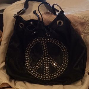 Peace drawstring leather bag